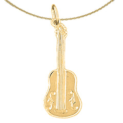 Sterling Silver Accoustic Guitar Pendant (Rhodium or Yellow Gold-plated)