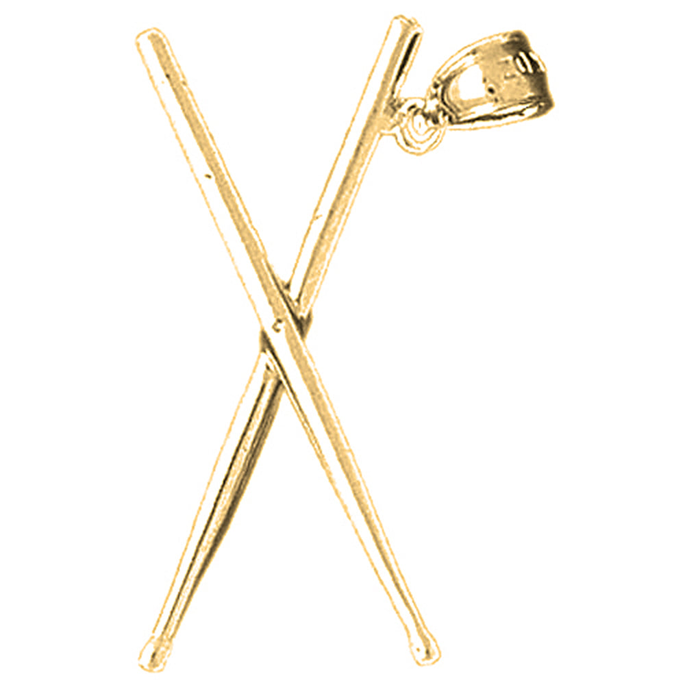 Yellow Gold-plated Silver 3D Drum Sticks Pendant