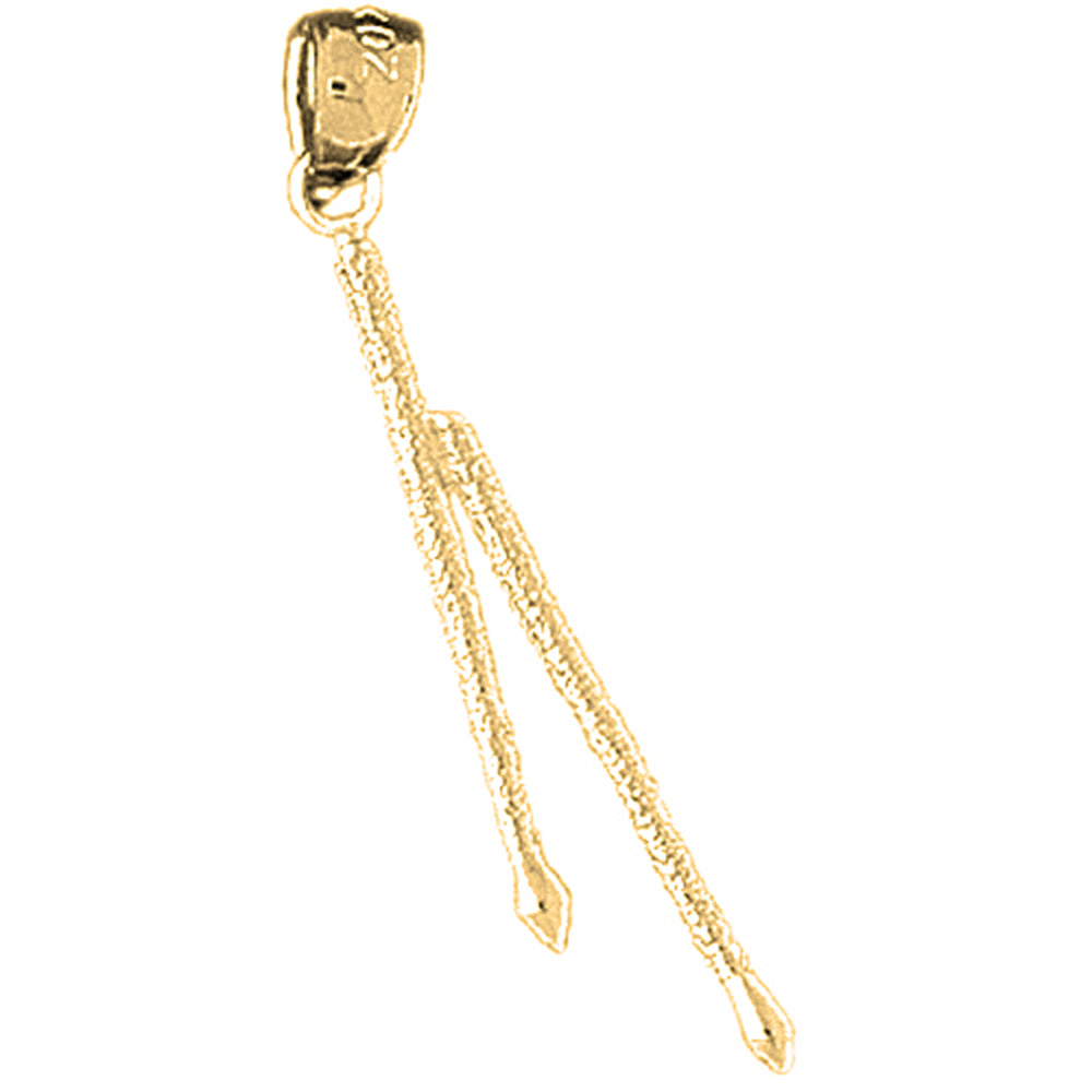 Yellow Gold-plated Silver 3D Drum Sticks Pendant