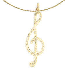 Sterling Silver Treble Clef Pendant (Rhodium or Yellow Gold-plated)