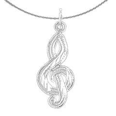 Sterling Silver Treble Clef Pendant (Rhodium or Yellow Gold-plated)