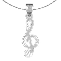Sterling Silver Treble Clef Pendant (Rhodium or Yellow Gold-plated)