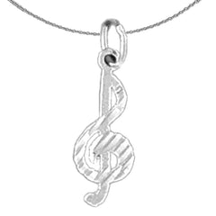 Sterling Silver Treble Clef Pendant (Rhodium or Yellow Gold-plated)