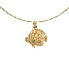 Colgante de pez ángel tropical de plata de ley (bañado en rodio o oro amarillo)
