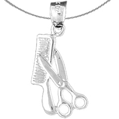 3D-Anhänger „Schere und Kamm“ aus Sterlingsilber (rhodiniert oder gelbvergoldet)