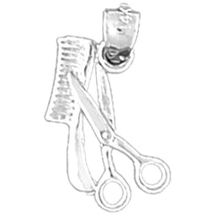 Sterling Silver 3D Scissors And Comb Pendant
