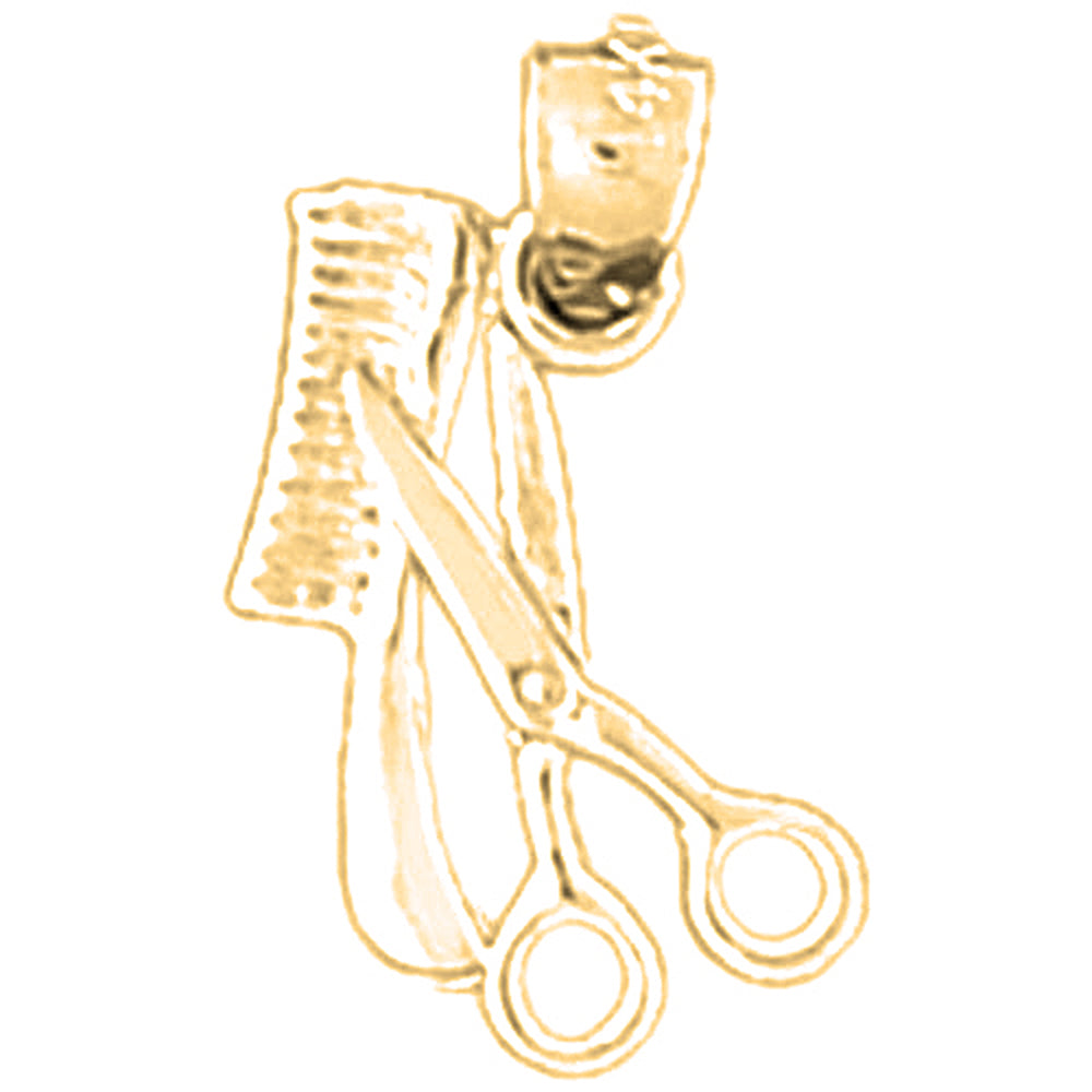 Yellow Gold-plated Silver 3D Scissors And Comb Pendant