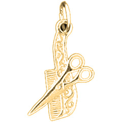 Yellow Gold-plated Silver Scissors And Comb Pendant