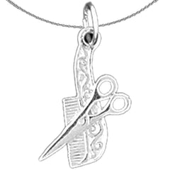 Sterling Silver Scissors And Comb Pendant (Rhodium or Yellow Gold-plated)