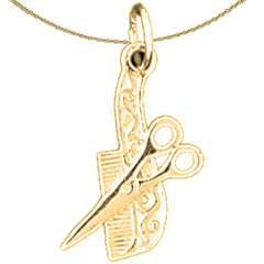 Sterling Silver Scissors And Comb Pendant (Rhodium or Yellow Gold-plated)