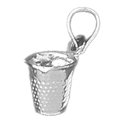 Sterling Silver 3D Thimble Pendant (Rhodium or Yellow Gold-plated)