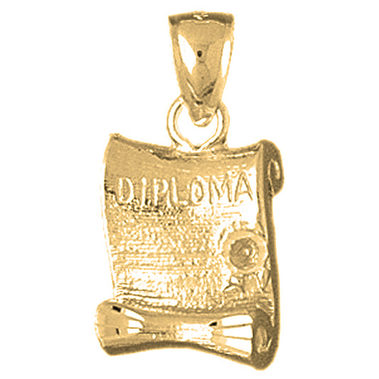 Yellow Gold-plated Silver 3D Diploma Pendant