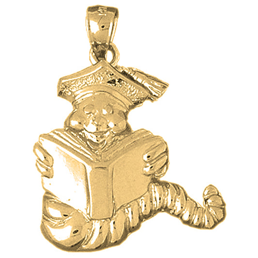 Yellow Gold-plated Silver Book Worm Pendant