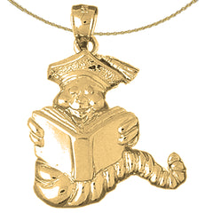 Sterling Silver Book Worm Pendant (Rhodium or Yellow Gold-plated)