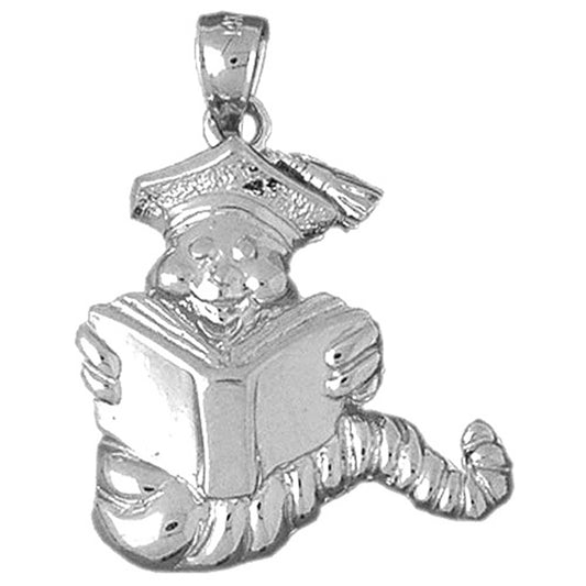 Sterling Silver Book Worm Pendant