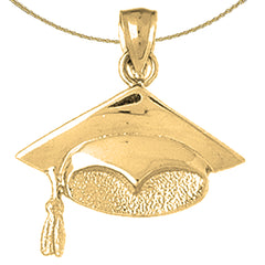 Sterling Silver Granduation Cap, Hat Pendant (Rhodium or Yellow Gold-plated)