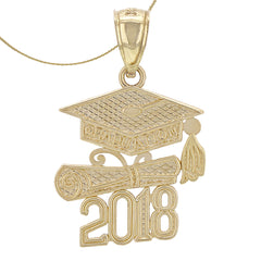 Sterling Silver Graduation Cap, Diploma (With Current Year) Pendant (Rhodium or Yellow Gold-plated)