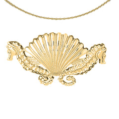 Sterling Silver Seahorse And Shell Pendant (Rhodium or Yellow Gold-plated)