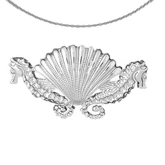 Sterling Silver Seahorse And Shell Pendant (Rhodium or Yellow Gold-plated)