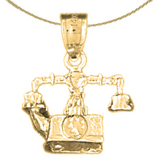 Sterling Silver 3D Telephone Pendant (Rhodium or Yellow Gold-plated)