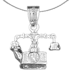 Sterling Silver 3D Telephone Pendant (Rhodium or Yellow Gold-plated)