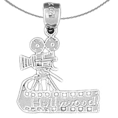 Sterling Silver Video Camera Pendant (Rhodium or Yellow Gold-plated)