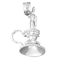 Sterling Silver 3-D, Two Tone Candle With Candle Stand Pendant