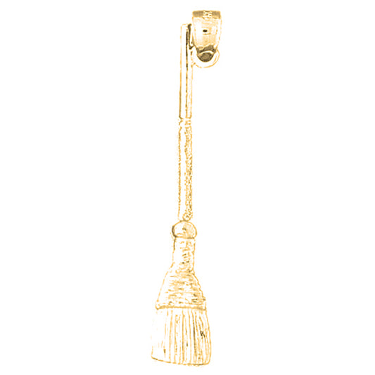 Yellow Gold-plated Silver 3D Broom Pendant