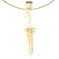 Sterling Silver 3D Umbrella Pendant (Rhodium or Yellow Gold-plated)