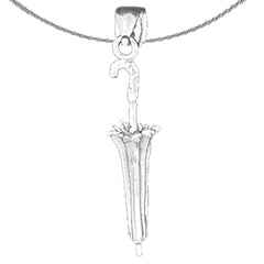 Sterling Silver 3D Umbrella Pendant (Rhodium or Yellow Gold-plated)
