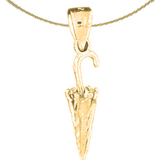 Sterling Silver 3D Umbrella Pendant (Rhodium or Yellow Gold-plated)