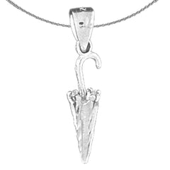 Sterling Silver 3D Umbrella Pendant (Rhodium or Yellow Gold-plated)
