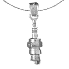 Sterling Silver Spark Plug Pendant (Rhodium or Yellow Gold-plated)