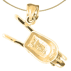 Sterling Silver 3D Wheel Barrel Pendant (Rhodium or Yellow Gold-plated)