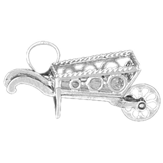 Sterling Silver 3D Wheel Barrel Pendant