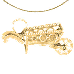 Sterling Silver 3D Wheel Barrel Pendant (Rhodium or Yellow Gold-plated)