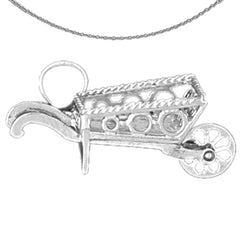 Sterling Silver 3D Wheel Barrel Pendant (Rhodium or Yellow Gold-plated)
