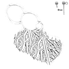 Sterling Silver 12mm Aspen Leaf Earrings (White or Yellow Gold Plated)
