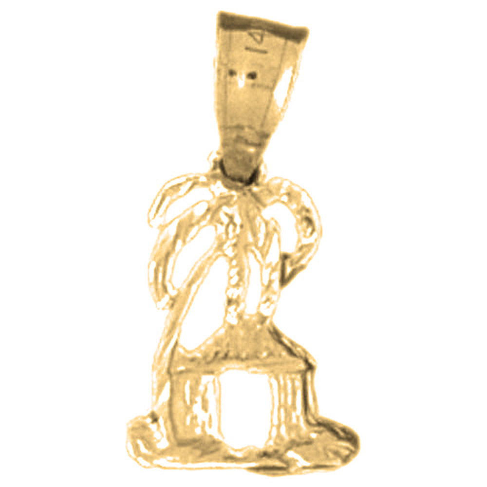 Yellow Gold-plated Silver Palm Tree And Hut Pendant
