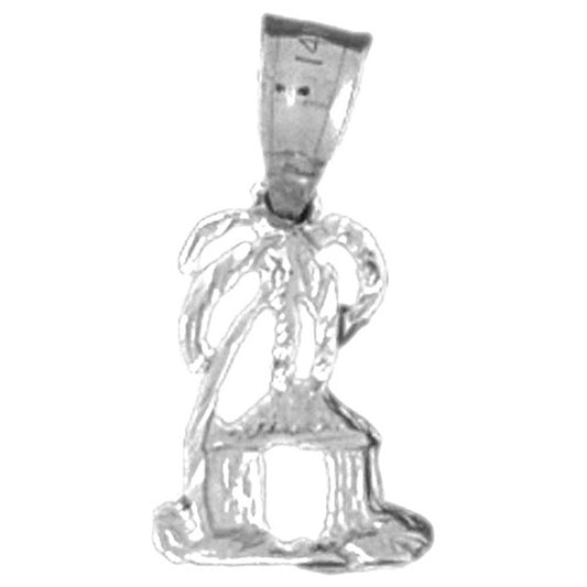 Sterling Silver Palm Tree And Hut Pendant