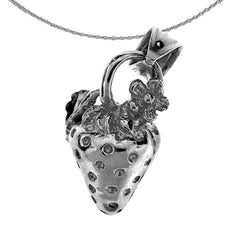 Sterling Silver 3D Strawberry Pendant (Rhodium or Yellow Gold-plated)