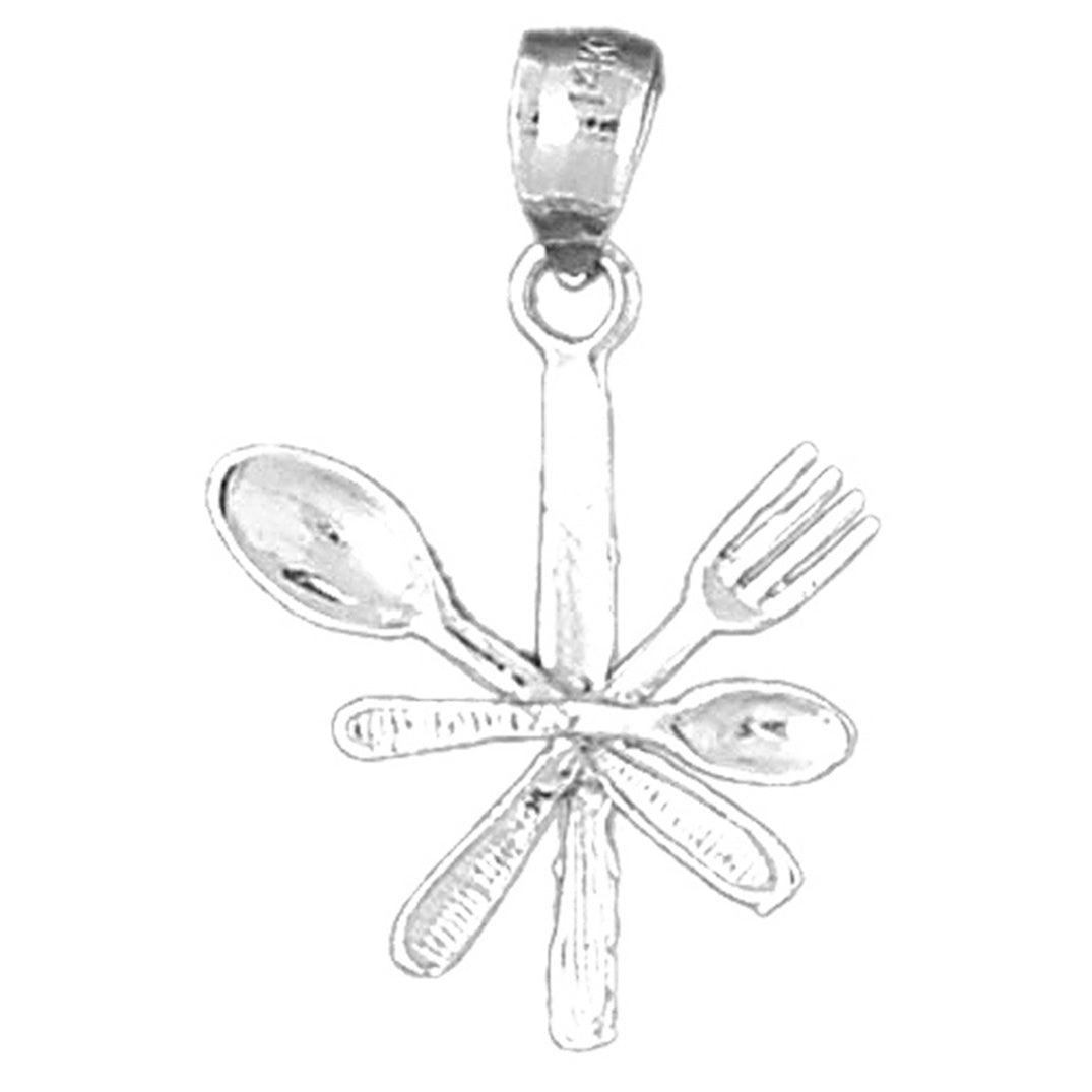 Sterling Silver 3D Utensil Set, Fork, Knife, And Spoon Pendant