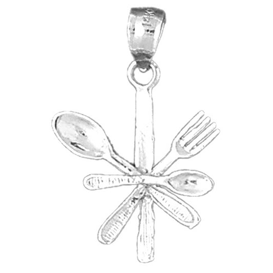 Sterling Silver 3D Utensil Set, Fork, Knife, And Spoon Pendant