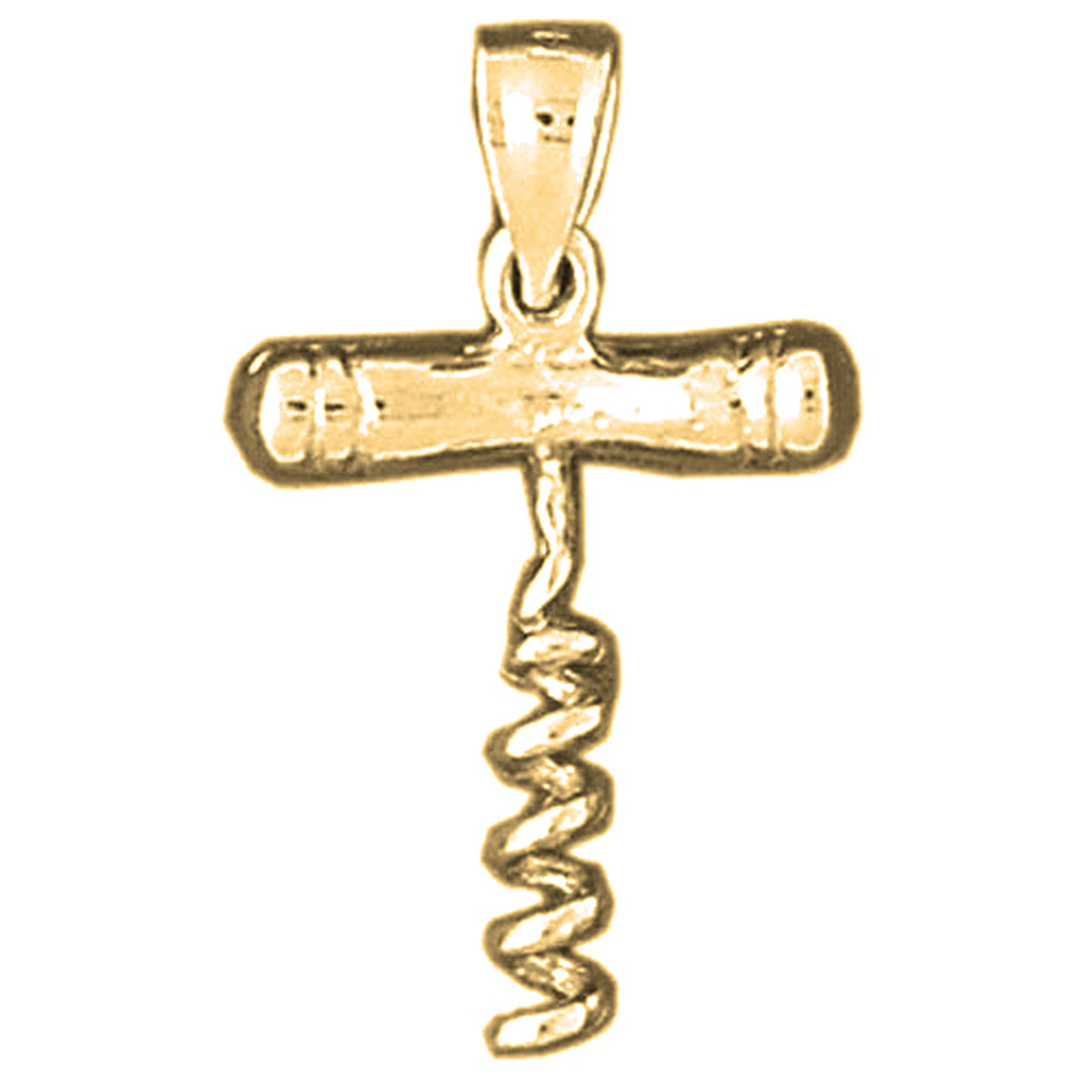 Yellow Gold-plated Silver 3D Cork Screw Pendant