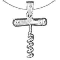 3D-Korkenzieheranhänger aus Sterlingsilber (rhodiniert oder gelbvergoldet)