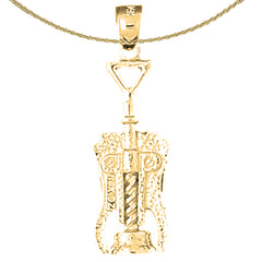 Sterling Silver 3D Cork Screw Pendant (Rhodium or Yellow Gold-plated)