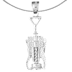 Sterling Silver 3D Cork Screw Pendant (Rhodium or Yellow Gold-plated)