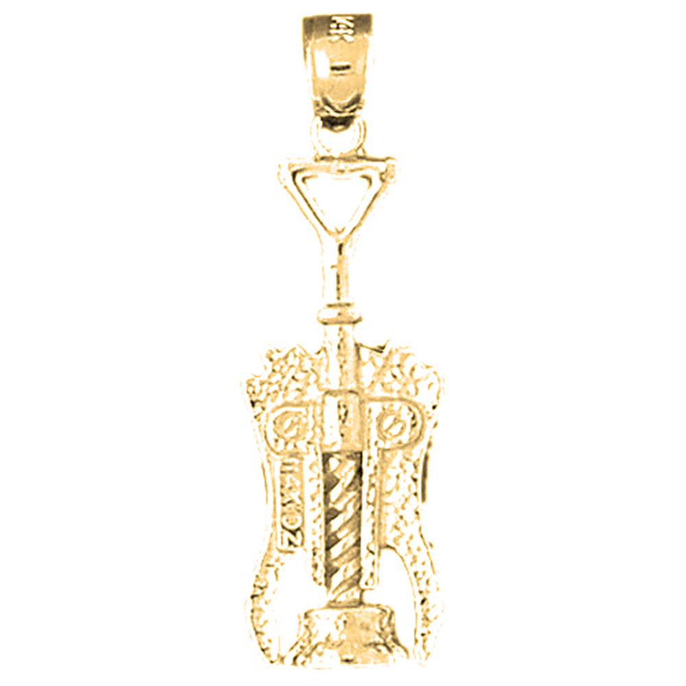 Yellow Gold-plated Silver 3D Cork Screw Pendant