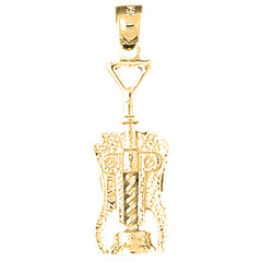 Yellow Gold-plated Silver 3D Cork Screw Pendant