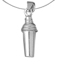 Sterling Silver 3D Martini Shaker Pendant (Rhodium or Yellow Gold-plated)